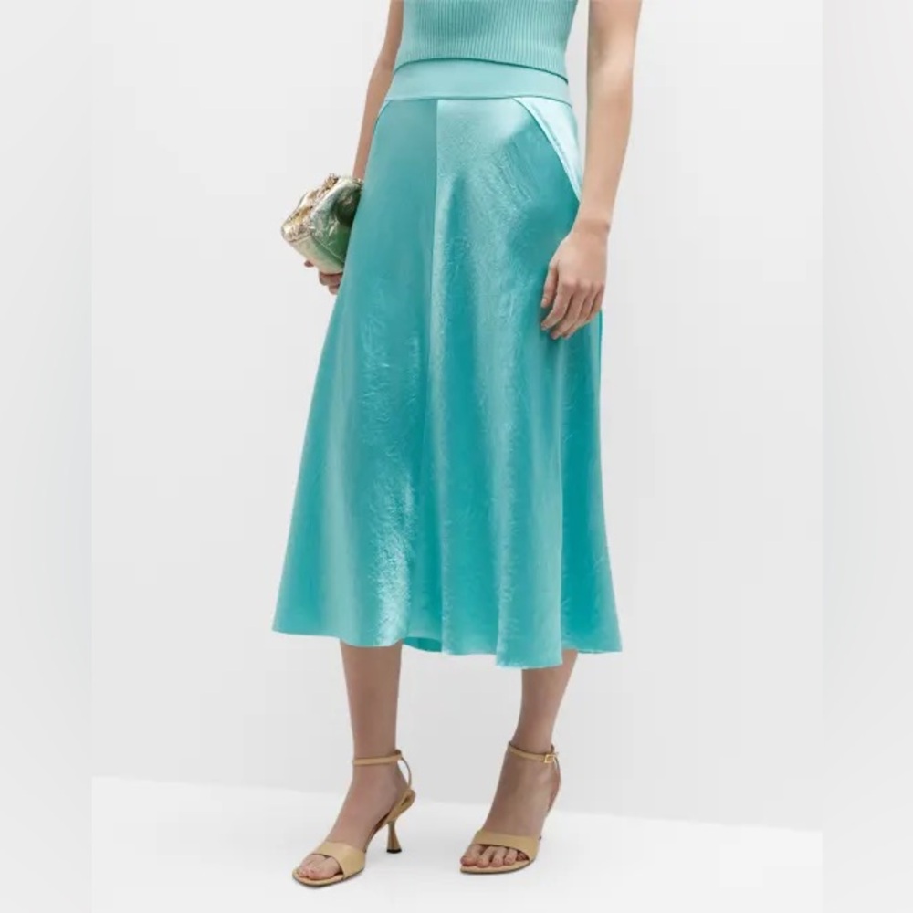 NWT Vince Rib-Trim Raw-Edge Midi Skirt Size Small